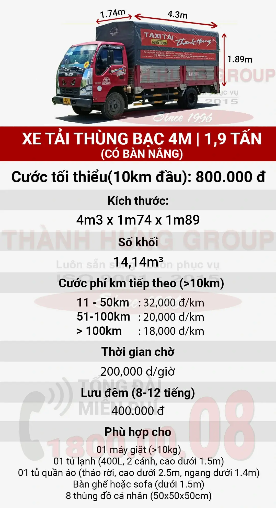 Thùng xe tải thùng bạt 1 tấn 9 Kubet